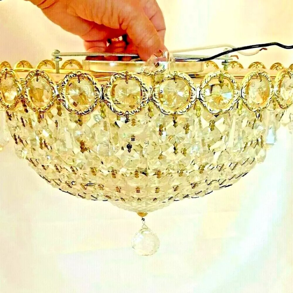 Acrylic Prism Chandelier Light Flush Mount Ceiling Etched metal rim 8" x 12"